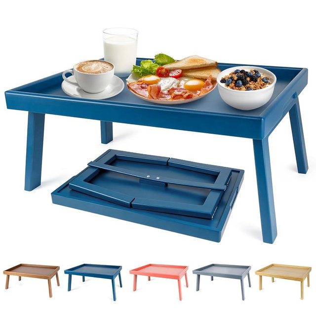 Bmboryxa Bamboo Bed Table Tray with Support Bar and Foldable Legs, Breakfast Food Trays Table for Bed Sofa Eating and Laptops, TV Lap Tray Table on Couch (Applied for Invention Patent)