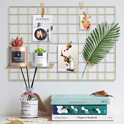Pulatree Wire Wall Grid(1 Pack), Panel Grid Photo Wall for Photo Hanging Display Metal Grid Wall Decor Organizer Mesh Panels Display Wall Storage 25.6 x 17.7 inch - Gold