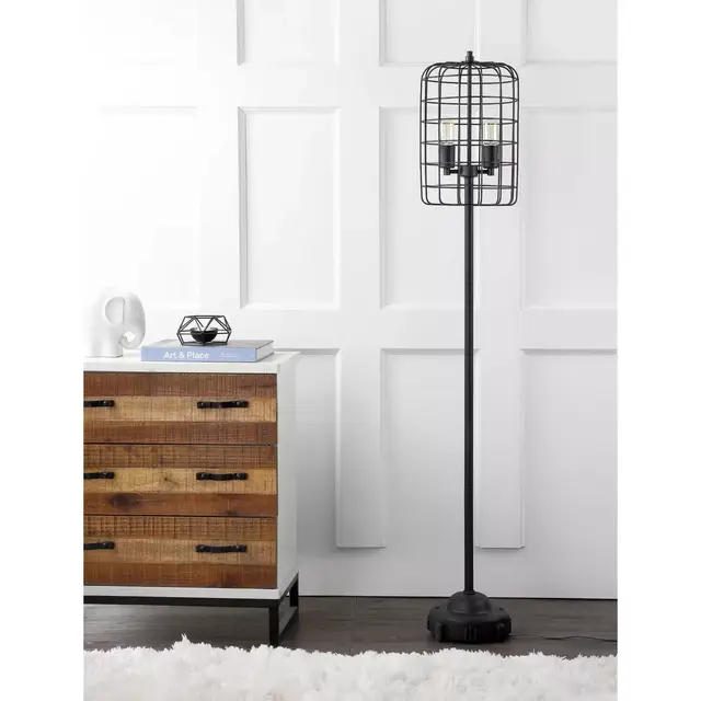 JONATHAN Y Odette 65" Industrial Metal Floor Lamp in Black