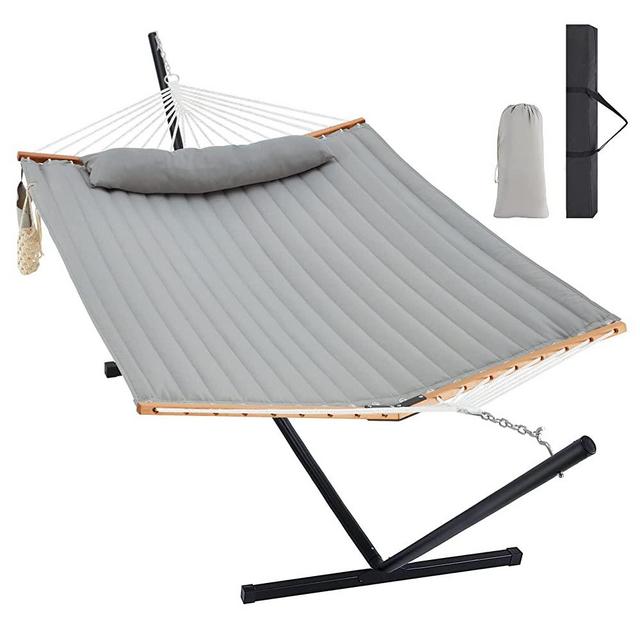 Homgava Two Person Hammock with Stand Heavy Duty, Outdoor Patio Hammock with Portable Steel Stand, Large Double Hammocks,480lbs Capacity.(Middle Grey)