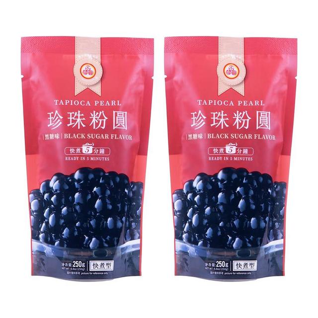WuFuYuan Boba Tapioca Pearl, Black Sugar Flavor, Ready in 5 Minutes, 8.8 Oz. (2 Packs)