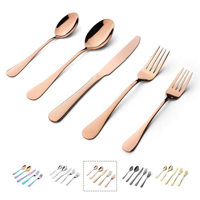 Keyoxy Rose Gold Silverware Set, 20 Piece Premium Stainless Steel Flatware Set for 4, Food-Grade Cutlery Set Include Knife/Fork/Spoon, Tableware,Utensil Sets for Home, Mirror Finish, Dishwasher Safe