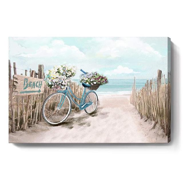 Ocean Wall Art for Bedroom Coastal Canvas Print Seascape Picture Framed Teal Aqua Sea Painting Shoreside Artwork for Bathroom Living Room Home Décor Beach Theme Decorations Turquoise 24x16inch