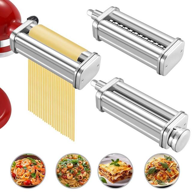 3 Piece Pasta Maker Attachment Set for KitchenAid Stand Mixers,Includes Pasta Sheet Roller, Spaghetti Cutter, and Fettuccine Cutter,Stainless Steel Pasta Accessories for Kitchen Aid Mixer