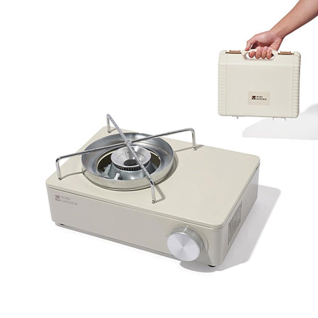 Windhike 9553 BTU-Output Portable Butane Camping Stove, Adjustable Double Wind-Guard Stove Burner, Camp Stove with Carry Case for Tailgating, Hiking, Backpacking & Camping Essentials (White)