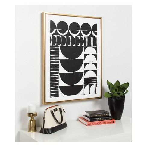 Kate & Laurel 36"x28" Sylvie Modern Circular Block Print Framed Wall Canvas Gold