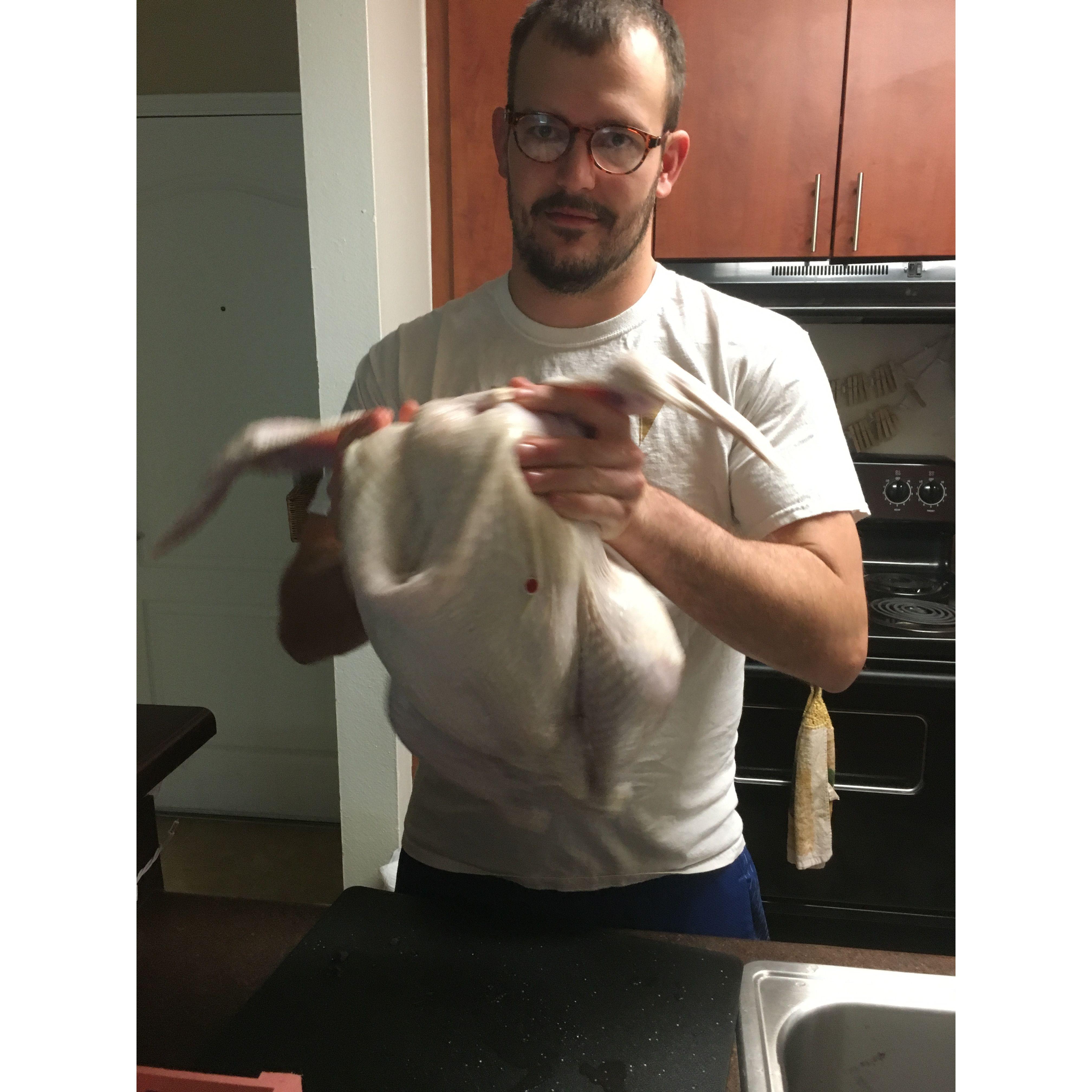 Matt's first Thanksgiving turkey he cooked for Hannah