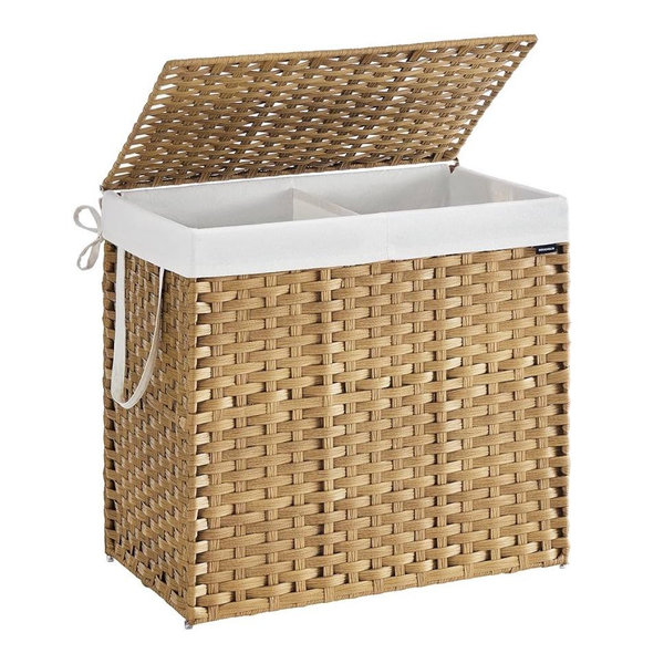 Laundry Hamper with Lid, 42.3 Gallon Synthetic Rattan, Foldable, Removable Liner