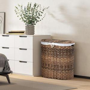Seville Classics Premium Handwoven Portable Laundry Bin Basket with Carrying Handles, Household Storage for Clothes, Linens, Sheets, Mocha Brown, Oval Hamper