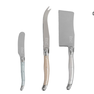 Laguiole Cheese Knife Set of 3 – Charcuterie Accessories w/Mother of the Pearl Handles – Includes 6.25" Cheese Spreader, 9.25" Spear & 8.5" Cleaver Knife