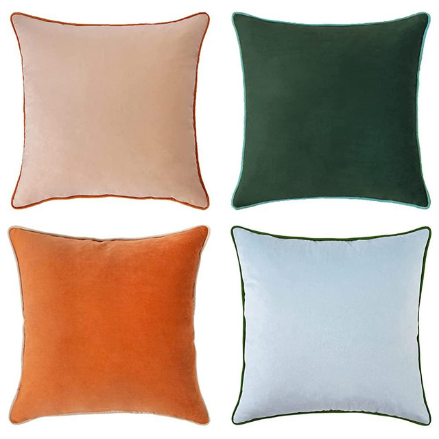 MONDAY MOOSE Decorative Throw Pillow Covers Cushion Cases, Set of 4 Soft Velvet Modern Double-Sided Designs, Mix and Match for Home Decor, Pillow Inserts Not Included (18x18 inch, Orange/Green)