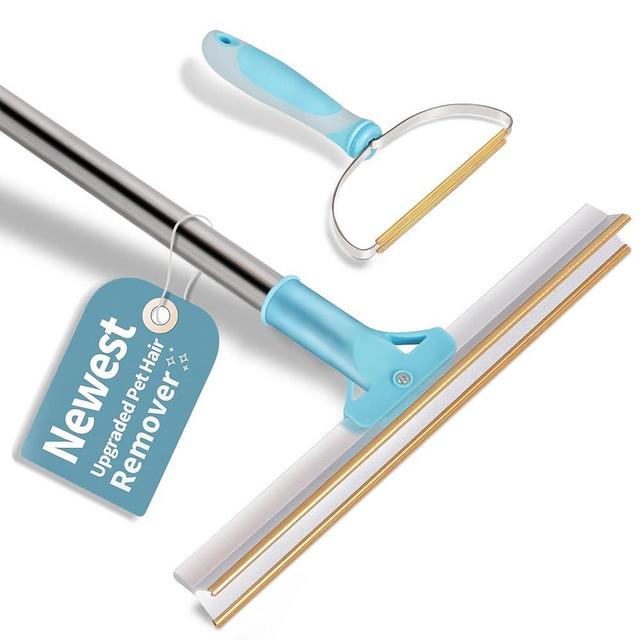 56’’Pet Hair Remover Set, Retractable Carpet Scraper Rake, Metal Fabric Edge Design, Reusable and fixed head Carpet Rake for Carpet,Couch,Car,Rug,Stairs