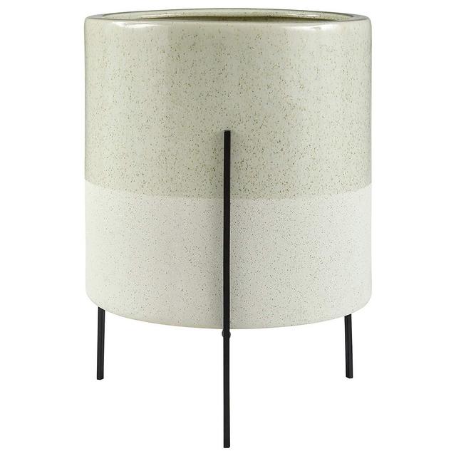 GFW7Z - Rivet Mid-Century Ceramic Planter with Iron Stand 18.9"H, Green