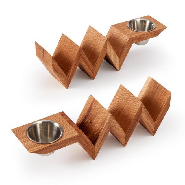 Reclaimed Bourbon Barrel Taco Holders With Condiment Cup (Set of 2)