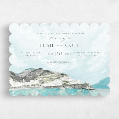 Blue Scalloped Wedding Invitation - Sorrentine Landscape