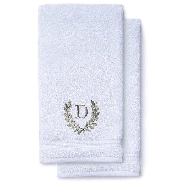 Decorative and Monogrammed Hand Towels for Bathroom Kitchen Makeup | Personalized Gift for Wedding-Bridal | Roman Font Custom Luxury Turkish Towel | Spa Collection, Oversized, 16 X 30 Inch, Set of 2