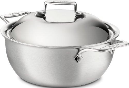 All-Clad BD55500 D5 Brushed 18/10 Stainless Steel 5-Ply Bonded Dishwasher Safe Dutch Oven with Domed Lid Cookware, 5.5-Quart, Silver