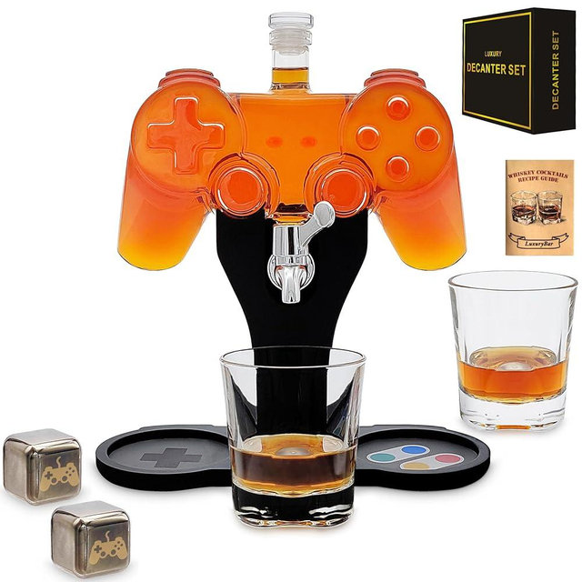 Game Whiskey Decanter Set,28oz Whiskey Decanter Sets for Men with Spout IceCube Tray,Liquor Dispenser Whiskey Gifts for Men Bourbon Gifts for Men Gamer Gifts for Boyfriend Gifts For Him Husband Dad