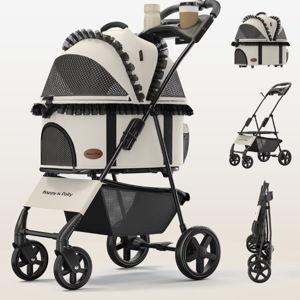 Happy & Polly Luxury Foldable Stroller with Shock-Absorbing Wheels for Small Dogs & Cats