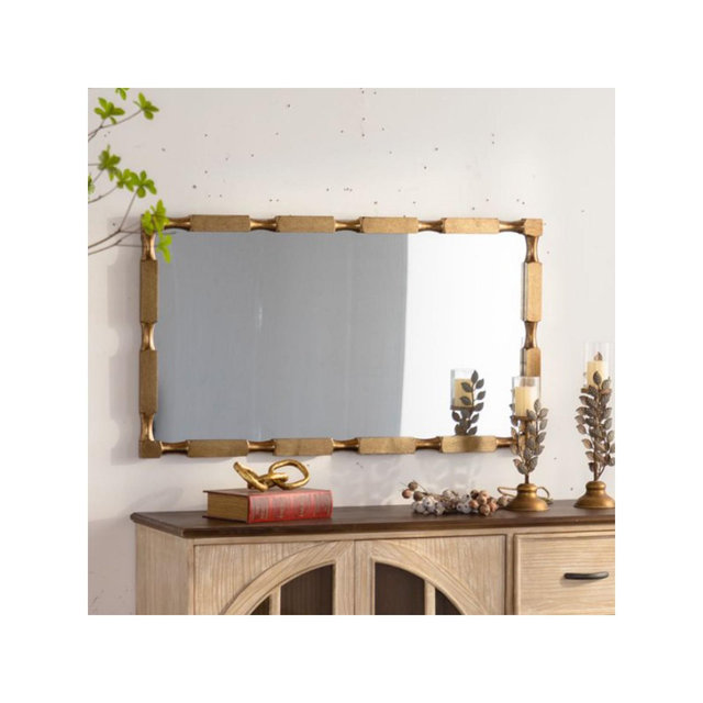 40" x 22" Modern Rectangular Bamboo-Style Wall Mirror with Gold Solid Wood Frame, Wall-Mounted Mirror for Living Room or Entryway Décor-Panipeachy