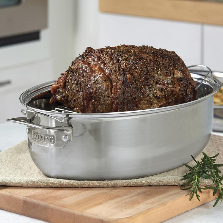 Viking, 3-Ply Oval Roaster with Metal Induction Lid & Rack | Zola
