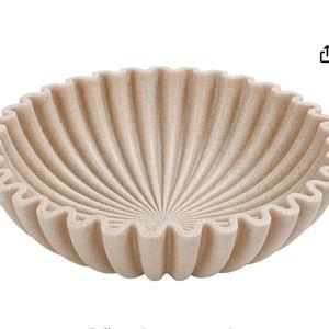 Large Decorative Bowl, Modern Handicraft Bowls for Home Decor, Decorative Fruit Bowl for Kitchen Counter, Ruffle Decor, Stylish Key Bowl for Entry Table, Artificial Stone Beige