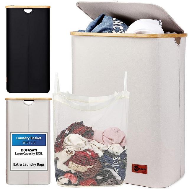 DOFASAYI Laundry Hamper, Laundry Basket With Lid - 150L Dirty Clothes Hamper With Removable Bag - Tall Laundry Bin With Lid - Bathroom, Dorm, Large Hamper for Laundry With Lid, Beige
