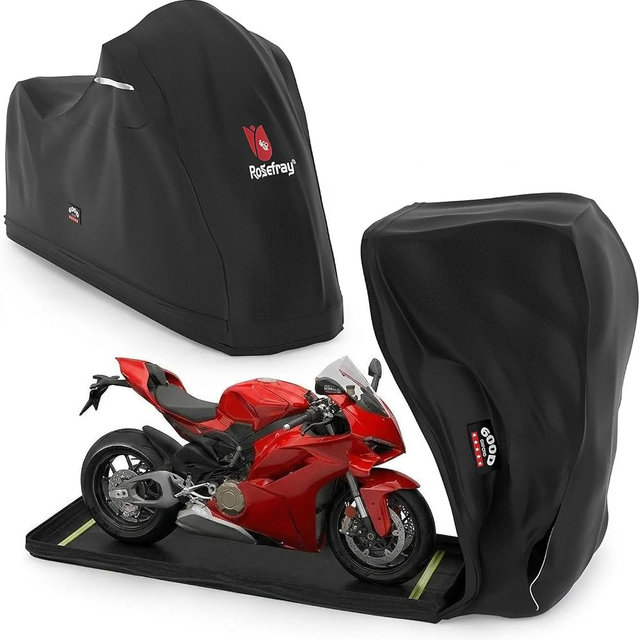 Rosefray Full Enclosed Motorcycle Cover,600D Waterproof Motorcycle Cover Outdoor/Indoor UV Resistant with Reflective Strips Fits Length up to 108" Motorcycles Yamaha Honda Harley Suzuki Black