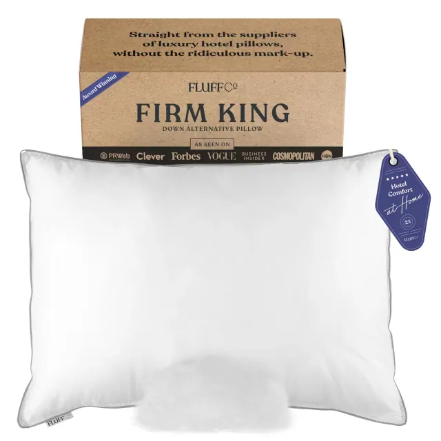 FluffCo Down Alternative Pillow - King Firm - White