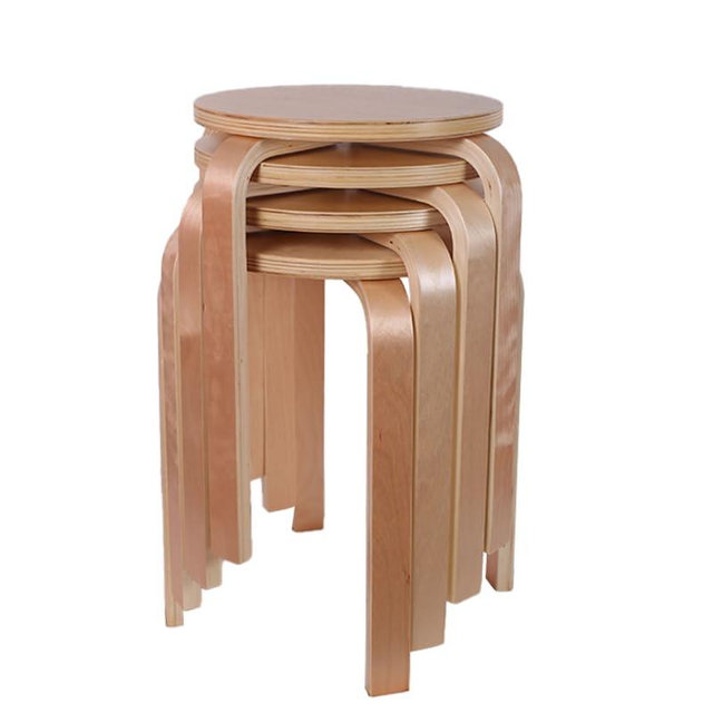 XZXYMYGS Stackable Bentwood Stool Set of 4, 18" Round Stacking Backless Nesting Stools，Anti-Slip Felt Pad,School Chairs，Suitable for classrooms, Dining Rooms, Kitchens，Birch