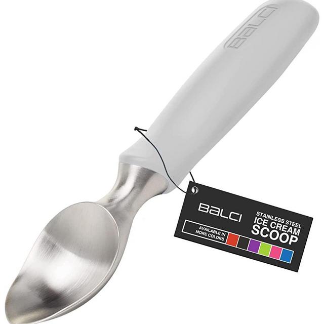 BALCI Ice Cream Scoop - Heavy Duty Stainless Steel Icecream Scooper With Non-Slip Rubber Grip - Professional Metal Ice-Cream Spade - Dishwasher Safe – Grey