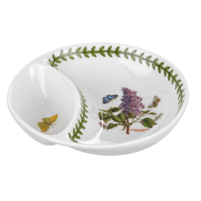Portmeirion Botanic Garden Divided Serving Dish - White with Floral Design - Laurel Leaf border - Classic English design - Dishwasher, Microwave, Warm Oven Only and Freezer Safe -