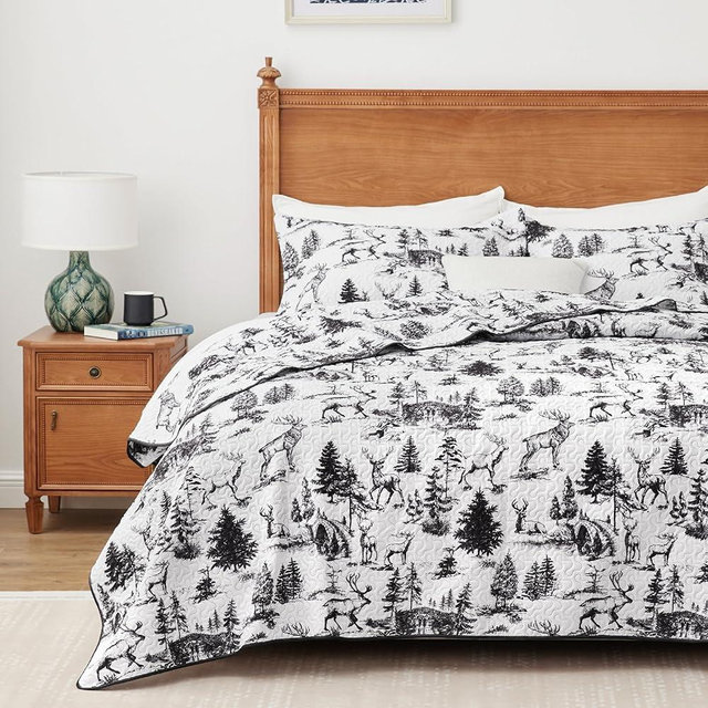 PPOLCA Quilt Sets Queen, 3-Piece Lightweight Reversible All Season White and Black Quilt Set, Bedspread Queen Size Quilt with 2 Shams