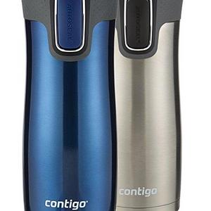 Contigo AUTOSEAL West Loop Vacuum Insulated Stainless Steel Travel Mugs, 16oz, Stainless Steel/Monaco Blue, 2-Pack