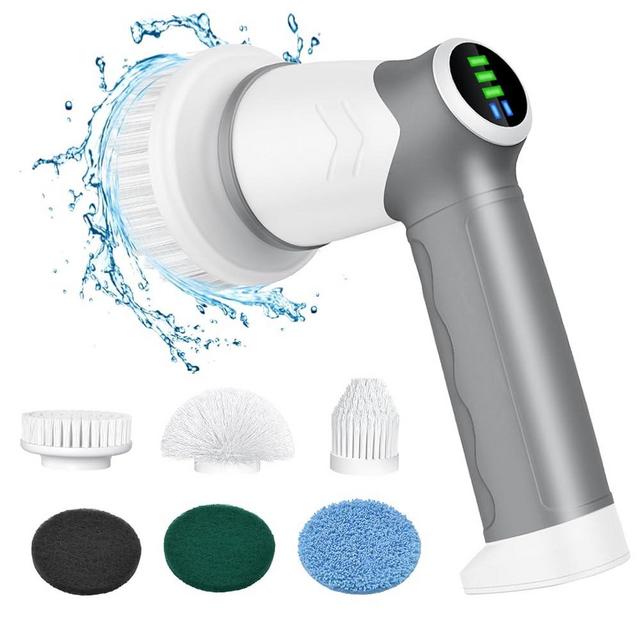 DAESUNG Electric Spin Scrubber, 2023 New Electric Scrubber for Bathroom,6 Replaceable Heads, LED Display, Handheld Spin Scrubber, Power Shower Scrubber for Cleaning Tile/Grout/Tub/Stove/Car/Windows