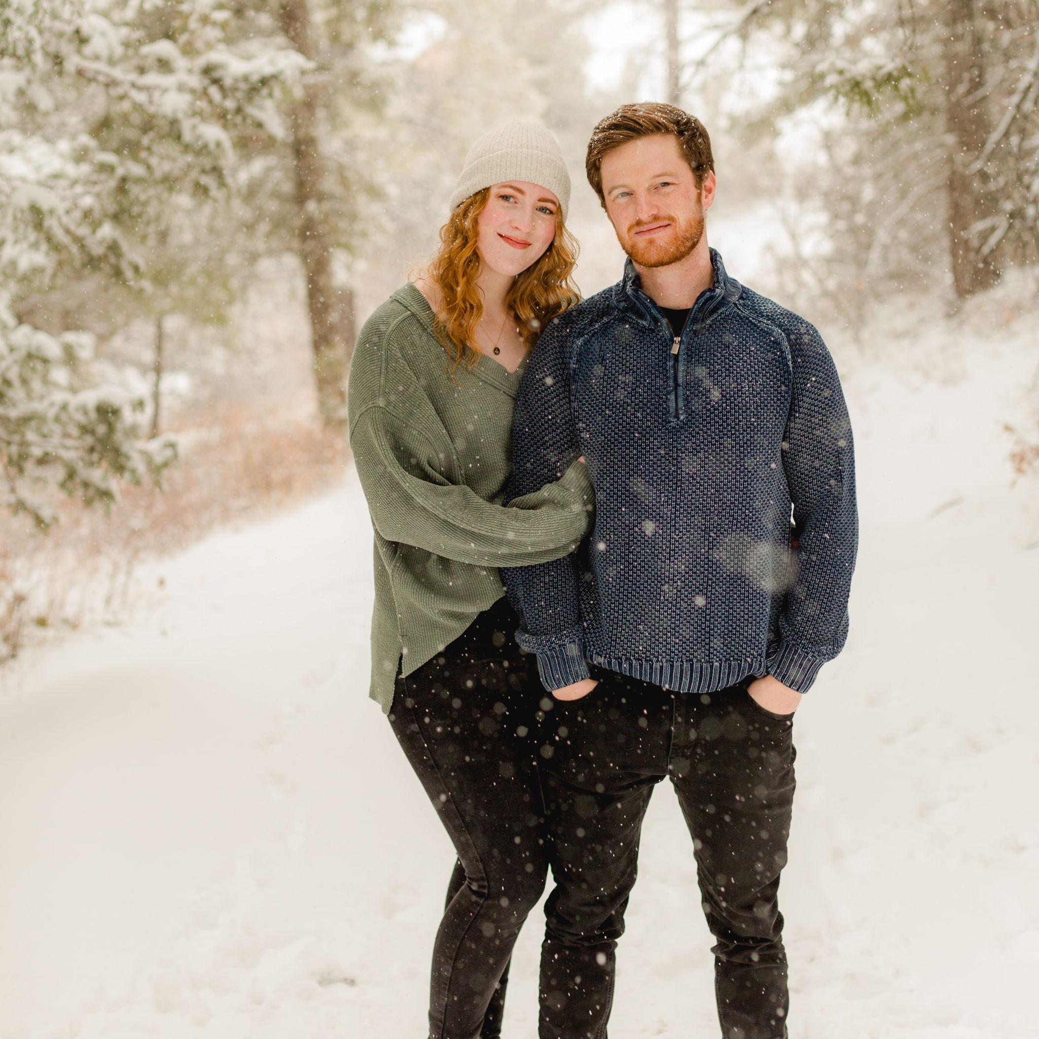 Aaron snuck in for a couple's photo during family portraits in Pagosa (Christmas 2023). Shot by the lovely Keara (sister-in-law and bridesmaid).