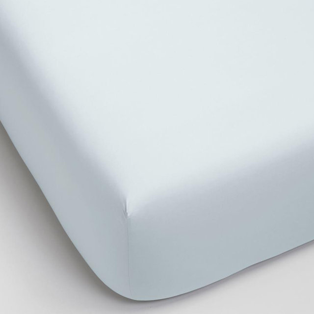 Pearl Blue 400-Thread-Count Organic Percale Fitted Sheet, Queen