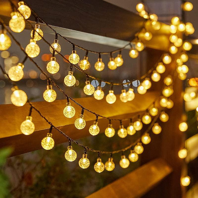 Sundecor Solar String Lights, 31ft 50 LED 8 Modes Crystal Balls Waterproof Solar Powered Globe Lights Outdoor Fairy Decorative Lighting for Garden Yard Party Wedding Christmas Decoration (Warm White)