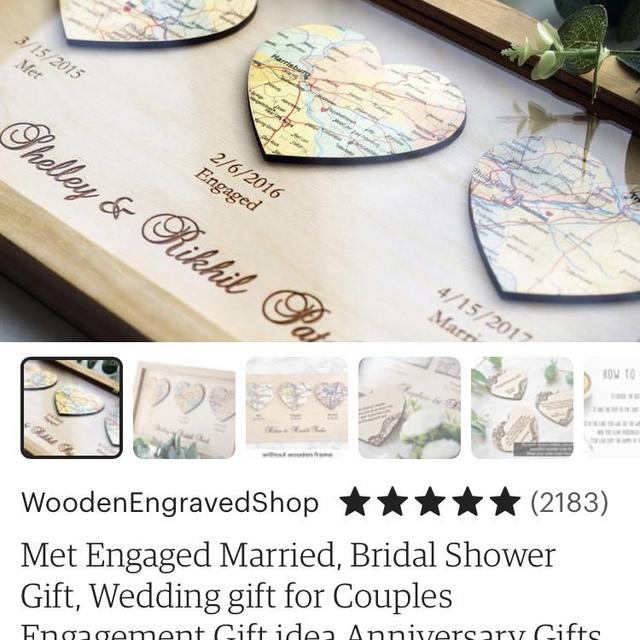Etsy- met, engaged, married heart map