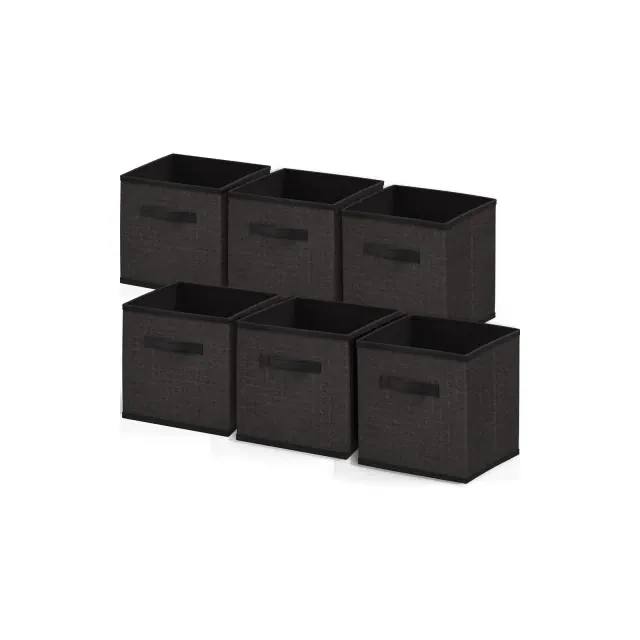 Nestl Set of 6 Foldable Cube Storage Bins, Fabric Storage Bins with Handles, Black Cubby Organizers