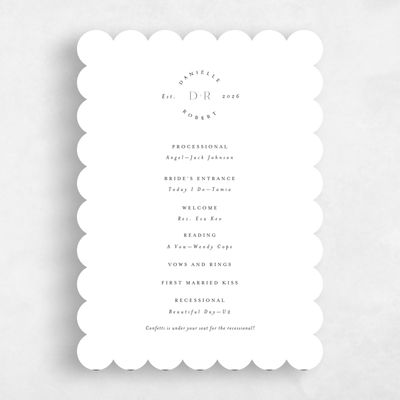 White Scalloped Wedding Program - Okavango