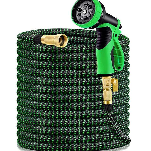 Jelofly 100ft Garden Hose, Expandable Water Hose with 3/4" Solid Brass Fittings, Extra Strength Fabric - Flexible Expanding Hose with 9 Function Water Spray Nozzle