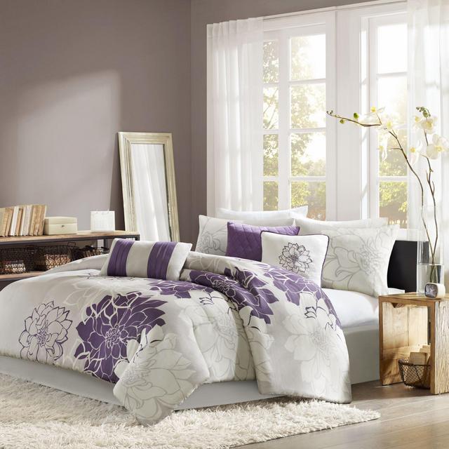 Madison Park Lola 7-Piece California King Comforter Set in Purple/Grey