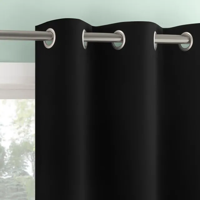 2pc 37"x84" Sun Zero Tedrow 100% Blackout Grommet Curtain Panel Pair Black: Modern Thermal Insulated, Noise Reduction