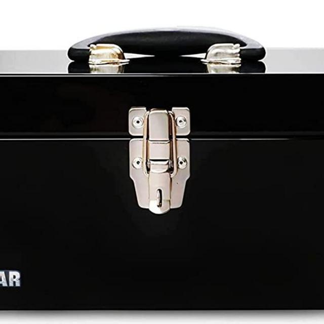 16" Portable Steel Heavy-duty Tool Box 18-Gauge with Metal Latch and Handle Black