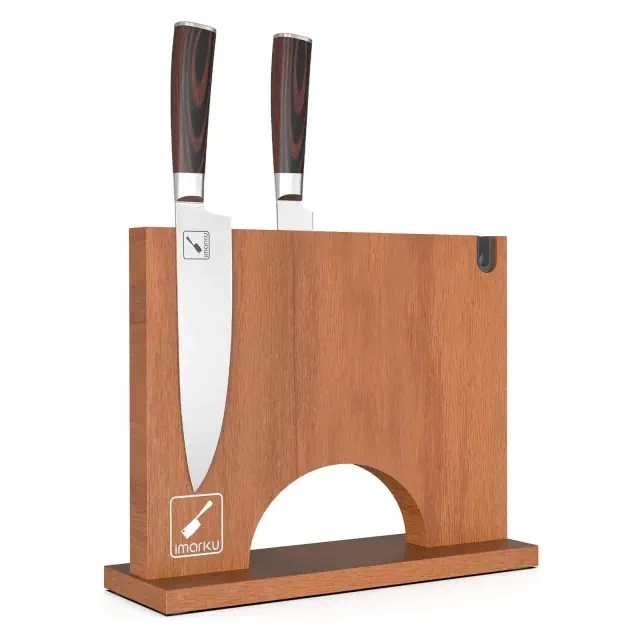 imarku Magnetic Knife Block 12 x 10 Inches, Acacia Wood Magnetic Knife Holder Rack for Kitchen Counter, Universal Knife Block with Knife Sharpener