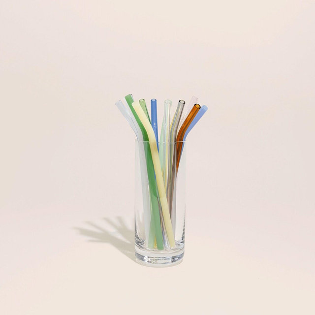 8in Colorful Bent Glass Straw, Reusable Eco-Friendly Straw