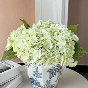 YalzoneMet 4Pcs Light Green Hydrangeas Artificial Flower Natural Lifelike 21'' Long Stem Real Touch Hydrangea Latex Flower Bouquets for Home Living Room Party Wedding Table Centerpiece Decor