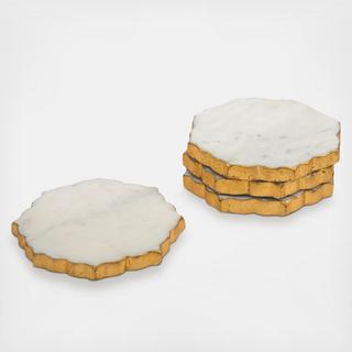 Taj Marble Lotus Gold Edge Coaster, Set of 4