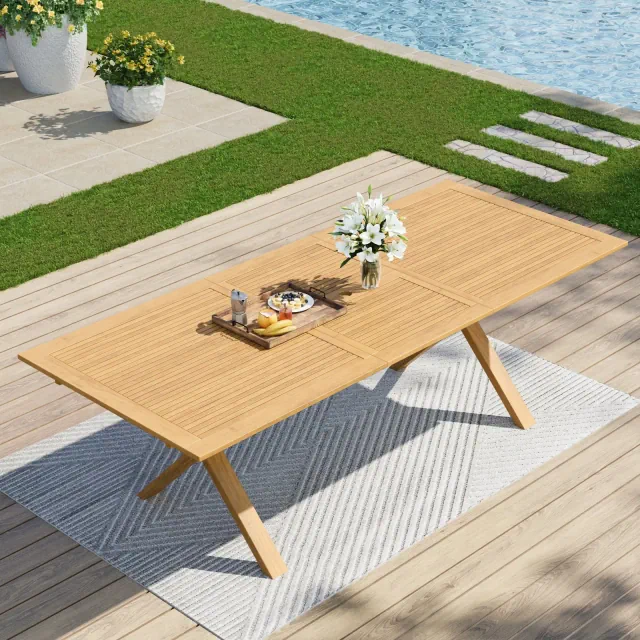 Captiva Designs 1pc Outdoor Patio Acacia Wood X-shaped Leg Expandable Dining Table